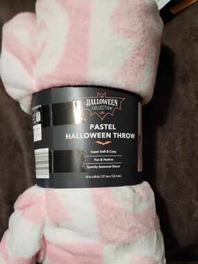 Pastels Pink & White Pastel Halloween Throw - Soft Plush Party Blanket
